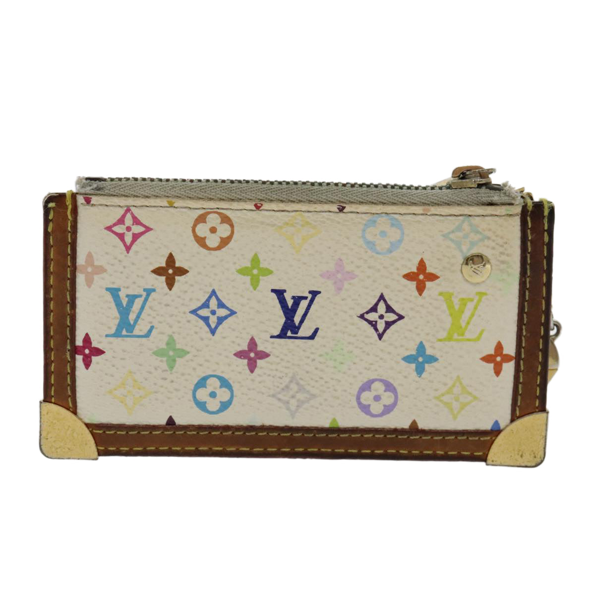 LOUIS VUITTON Multicolor Pochette Cles Coin Purse White M92655 LV 96016