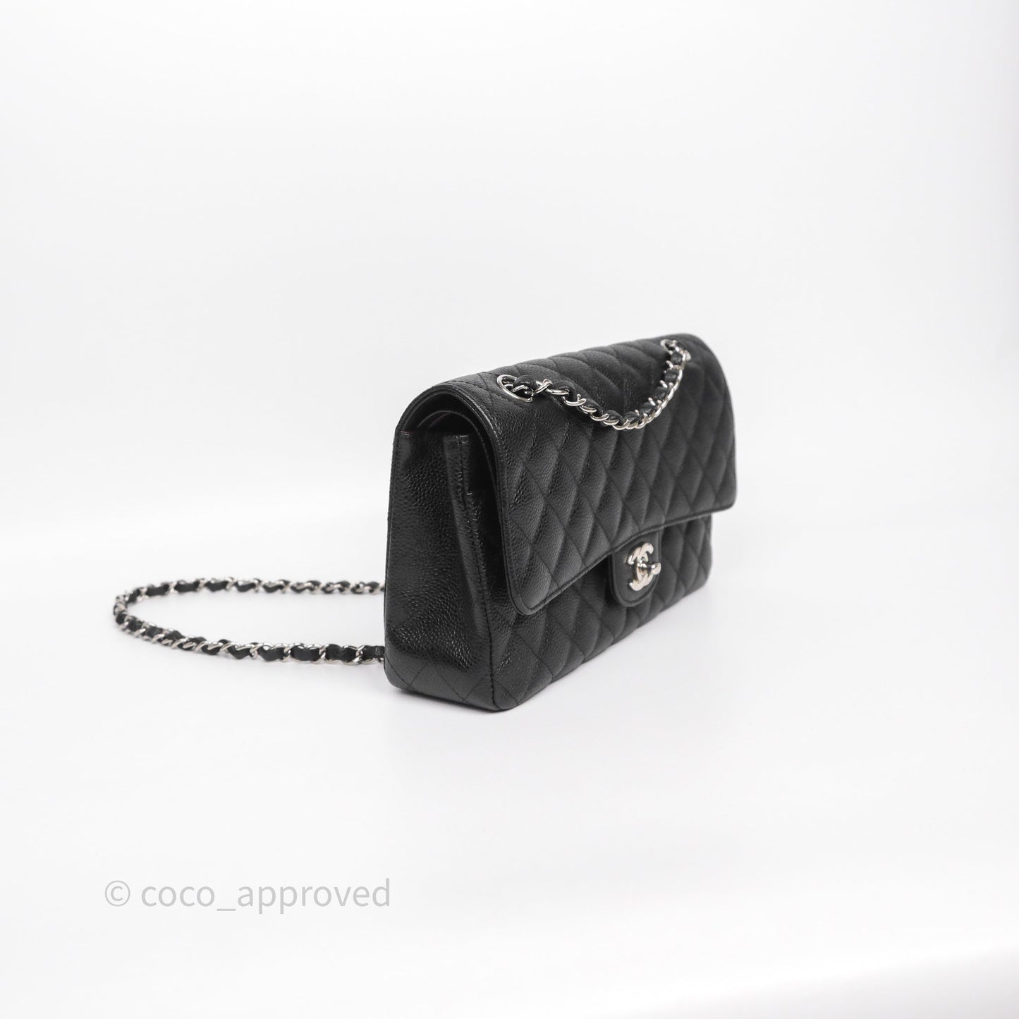 Chanel Classic M/L Medium Flap Quilted Black Caviar Silver Hardware