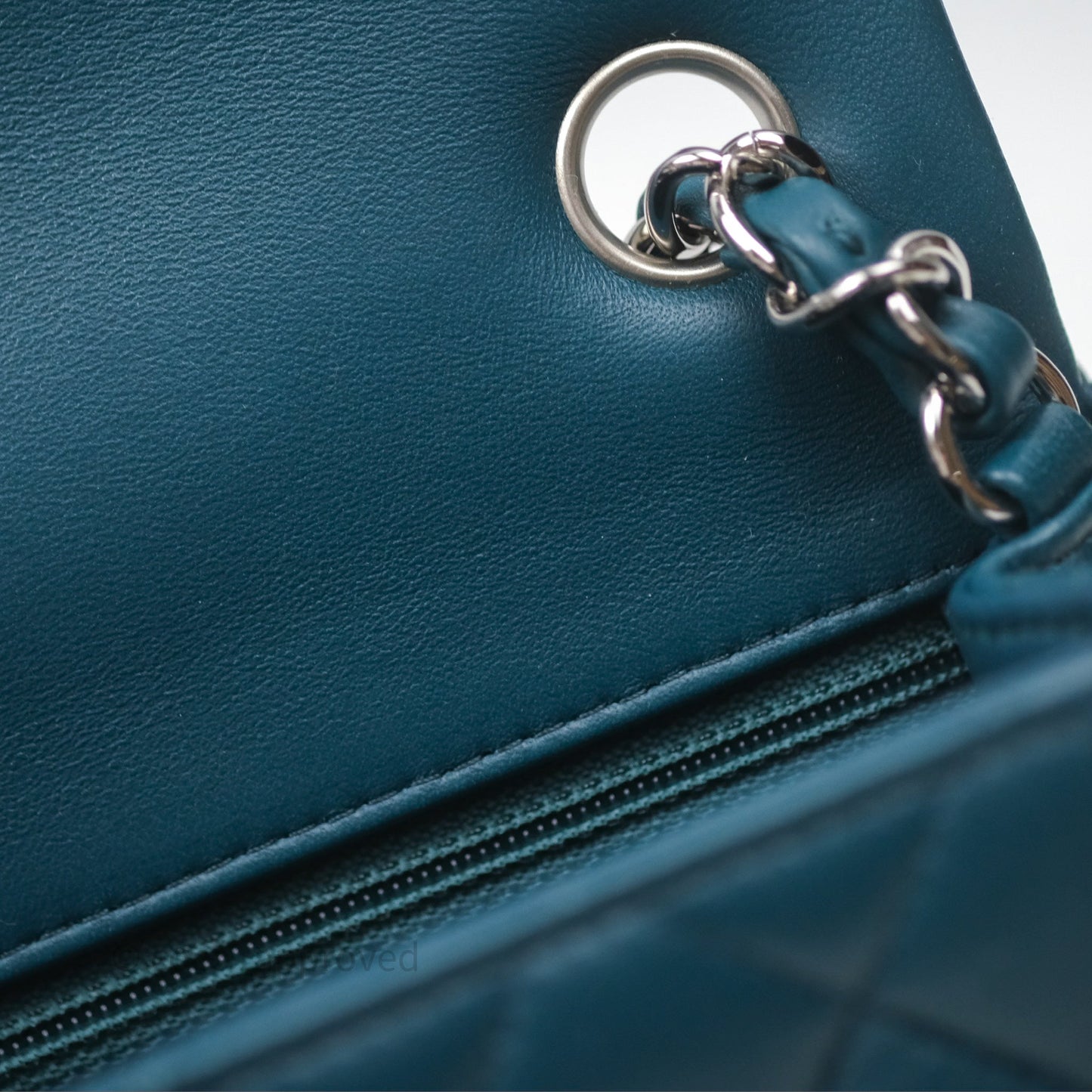 Chanel Quilted Mini Rectangular Flap Teal Green Lambskin Silver Hardware