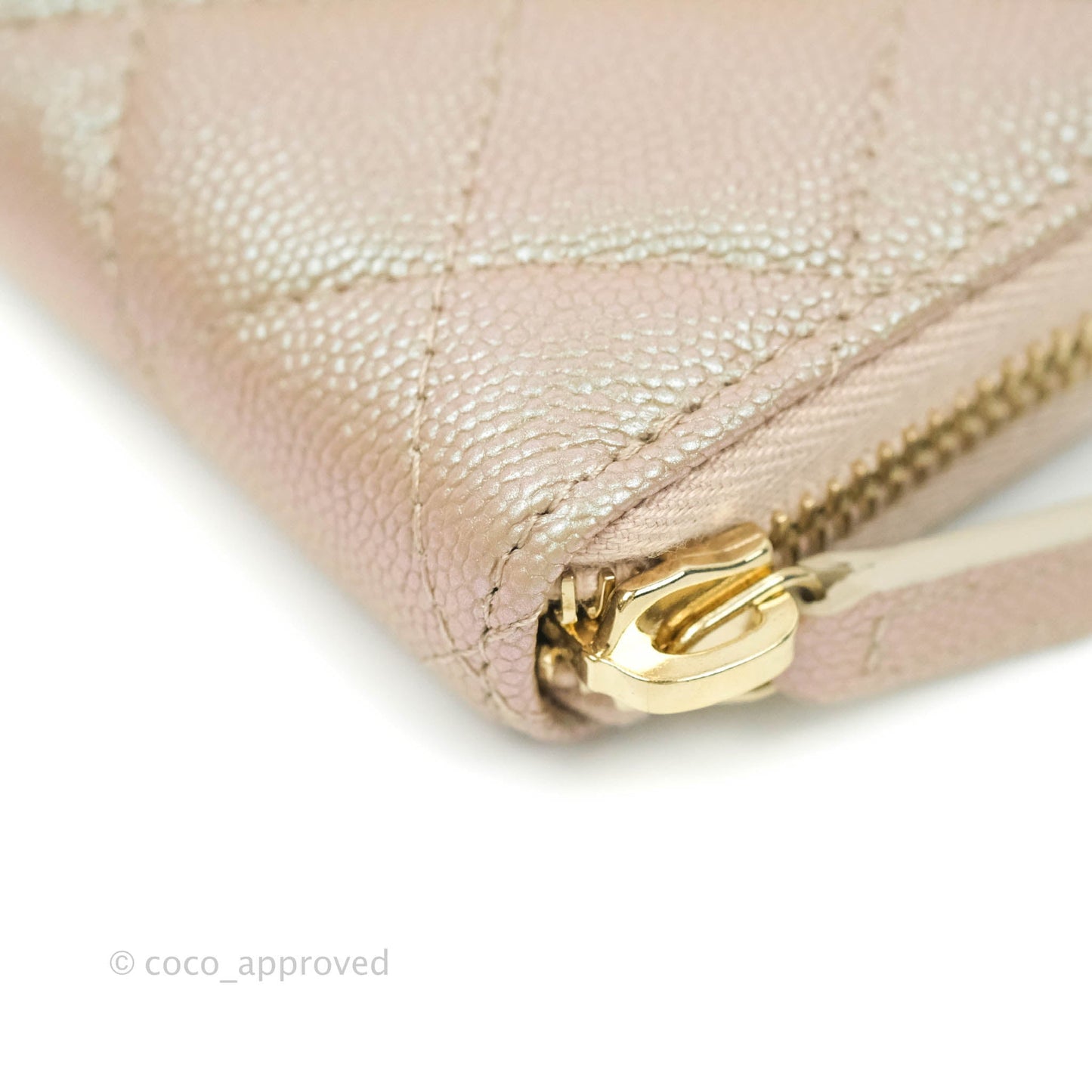 Chanel Quilted Zip Around Long Wallet Iridescent Beige Caviar Gold Hardware 19S