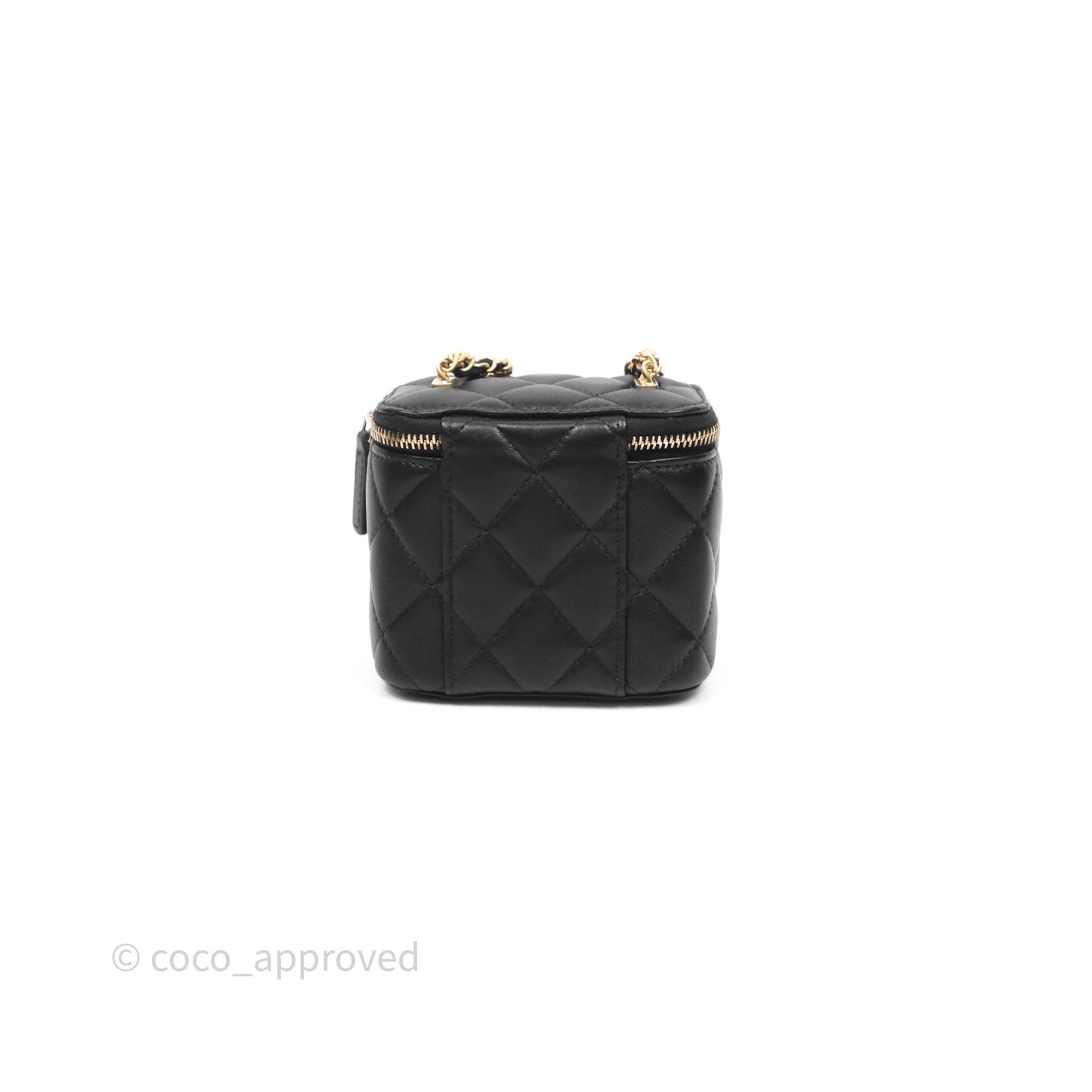 Chanel Mini Vanity With Double Chain Black Lambskin Aged Gold Hardware