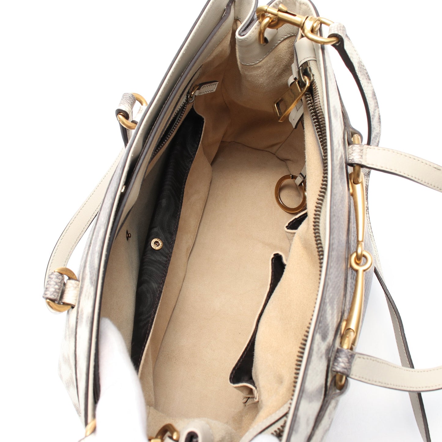 Luxury Gucci Trending 2025 Horsebit Handbag Tote bag Leather White Gray Python embossed 2WAY