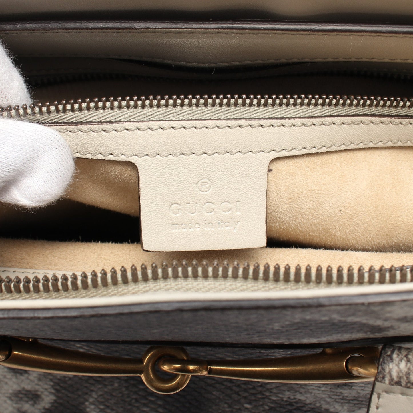 Luxury Gucci Trending 2025 Horsebit Handbag Tote bag Leather White Gray Python embossed 2WAY