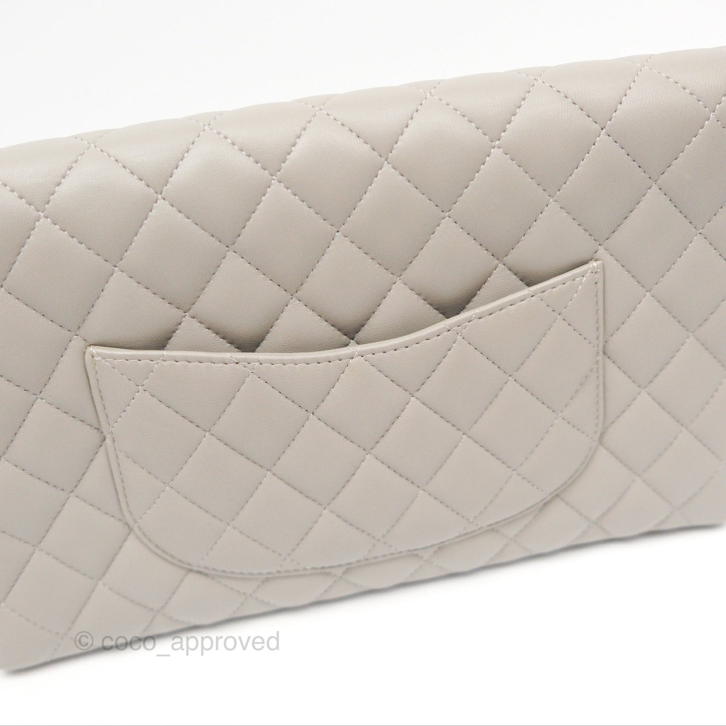 Chanel Classic Flap Clutch Quilted Light Grey Lambskin Silver Hardware