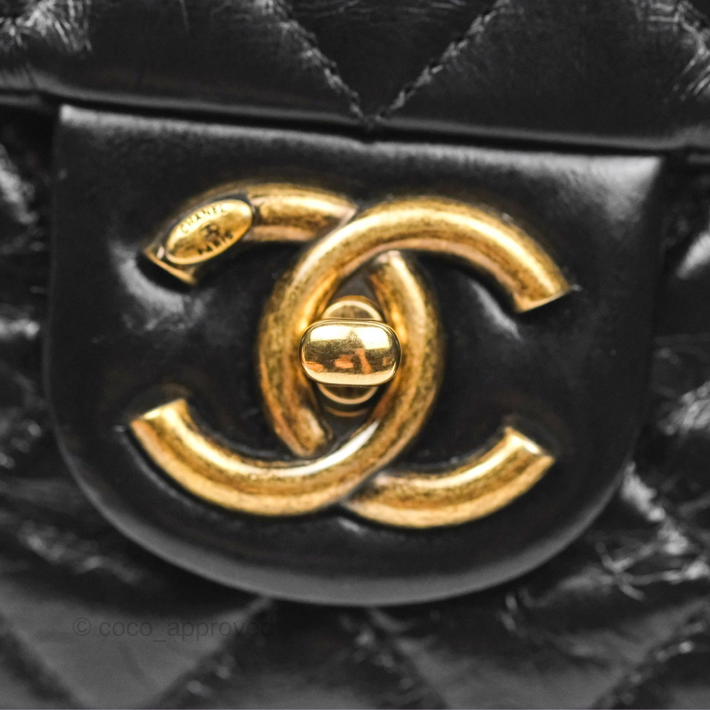 Chanel Medium Castle Rock Flap Black Glazed Calfskin Antique Gold Hardware