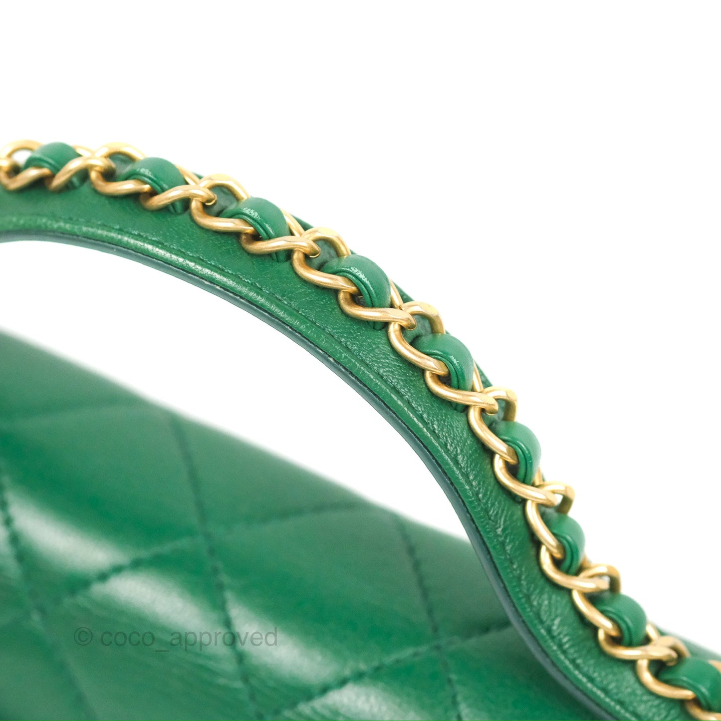 Chanel Chain Infinity Top Handle Bag Green Lambskin Aged Gold Hardware