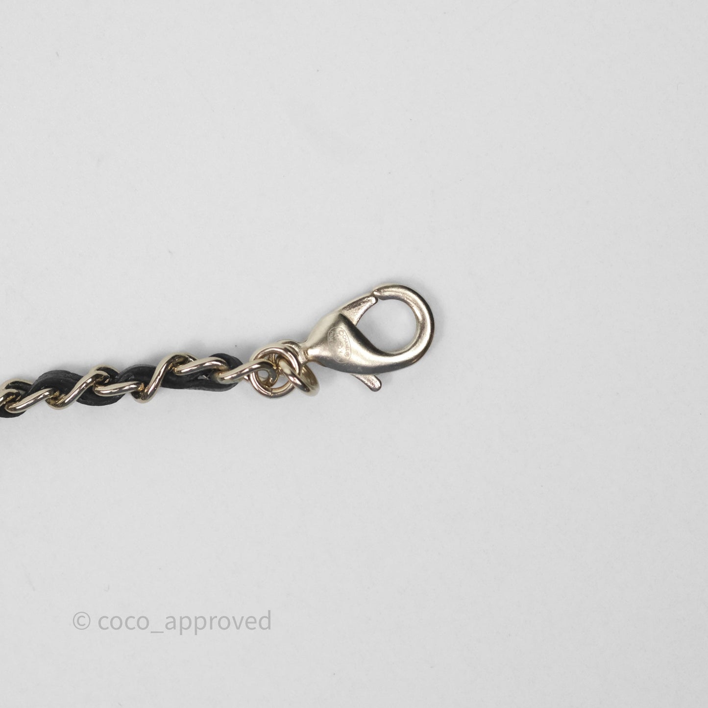 Chanel Crystal CC Black Leather Chain Choker Gold Tone 24V