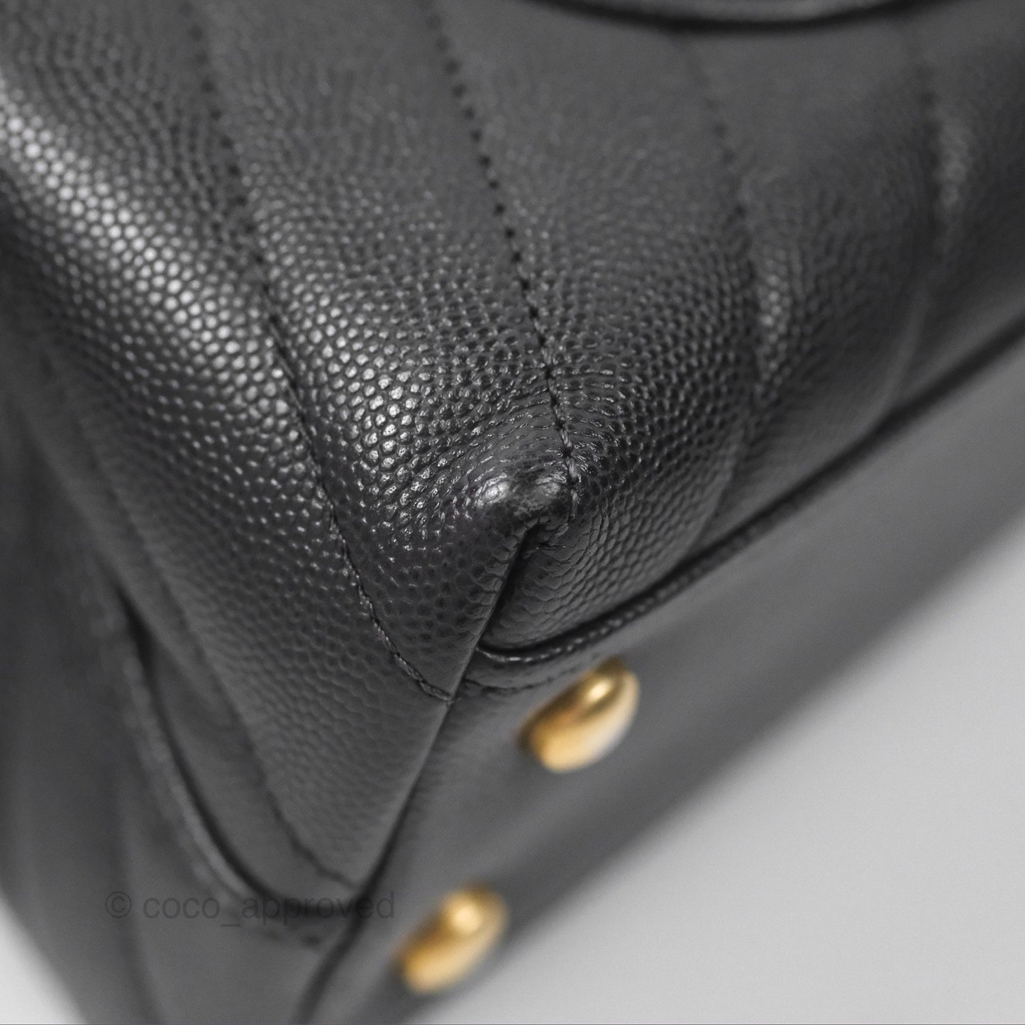 Chanel Small Coco Handle Chevron Dark Grey Caviar Aged Gold Hardware