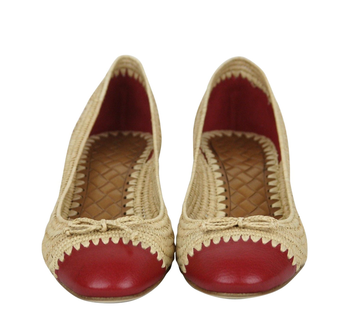 Luxury Bottega Veneta Women's Bow  Straw Leather Ballet Flat (39.5 EU / 9.5 US)