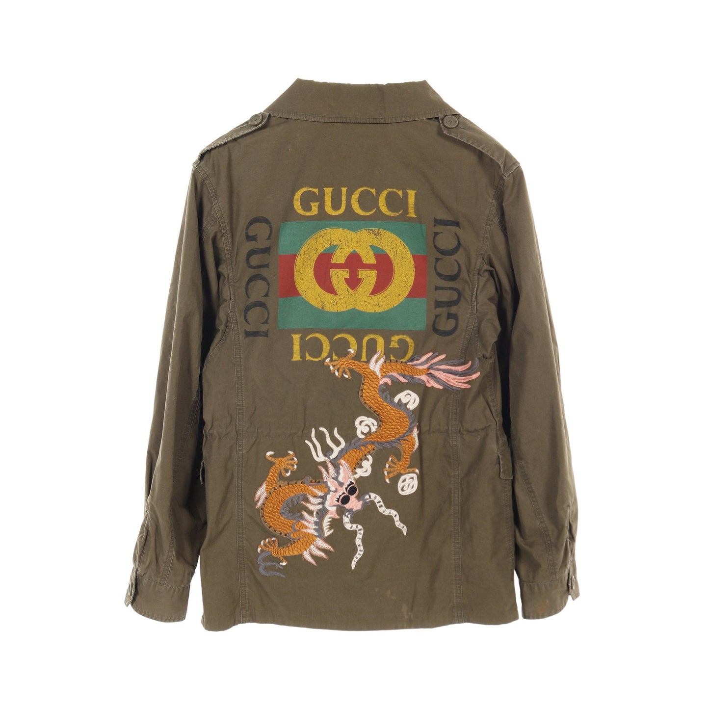 Luxury Gucci Trending 2025 Interlocking G Military jacket Back embroidery Cotton Khaki green