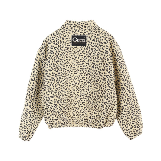 Luxury Gucci Trending 2025 JACQUARD WITH Luxury Gucci Trending 2025 LABEL Zip up jacket Blouson Leopard Cotton Beige Black