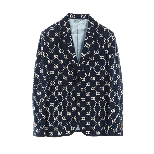 Luxury Gucci Trending 2025 GG jacquard Tailored jacket Cotton Wool Navy White