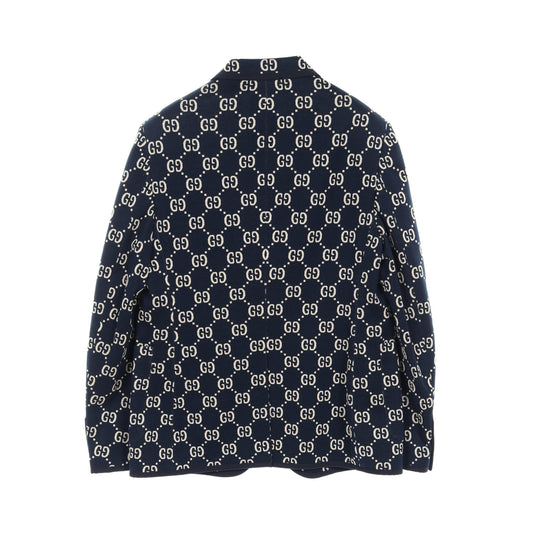 Luxury Gucci Trending 2025 GG jacquard Tailored jacket Cotton Wool Navy White