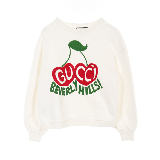 Luxury Gucci Trending 2025 BEVERLY HILLS CHERRY Sweatshirt Crew neck Cotton White Multicolor