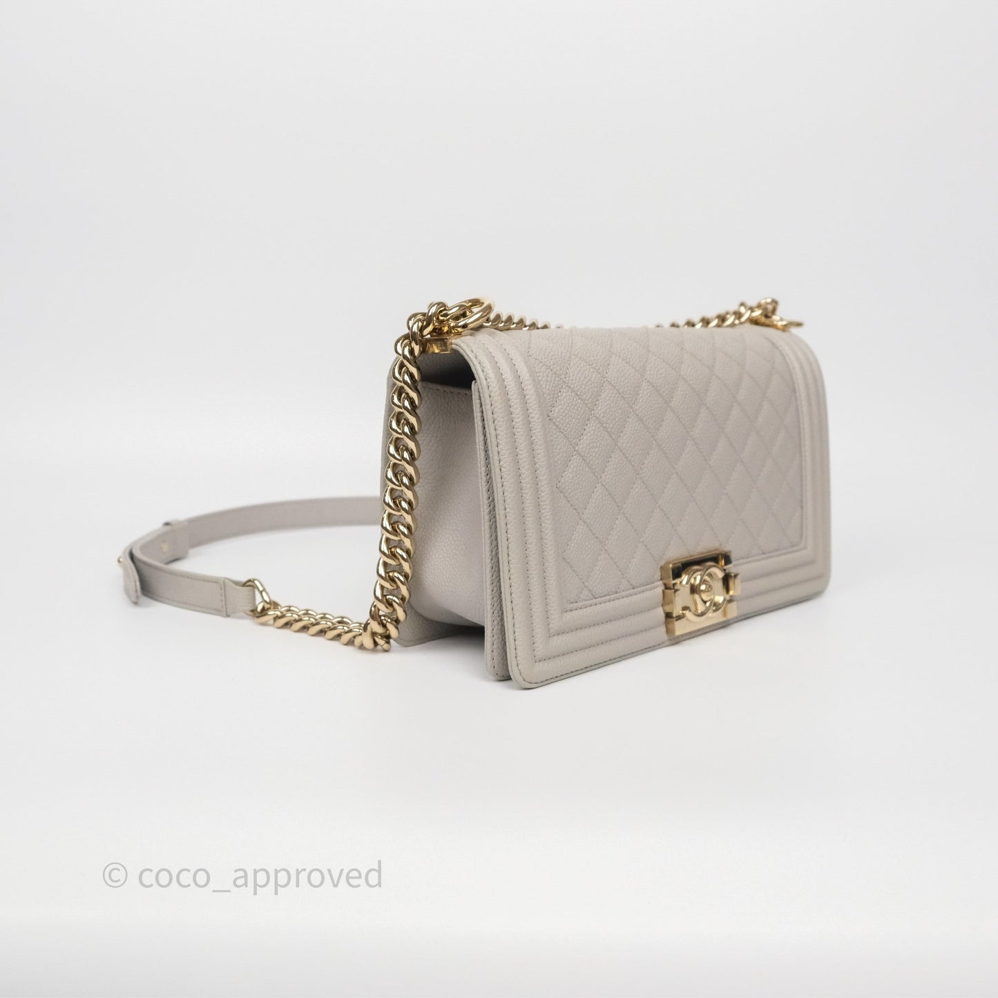 Chanel Medium Boy Quilted Grey Caviar Gold Hardware