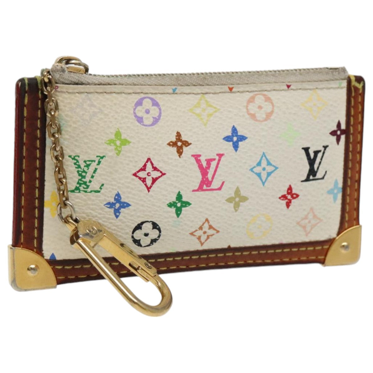LOUIS VUITTON Multicolor Pochette Cles Coin Purse White M92655 LV 96161
