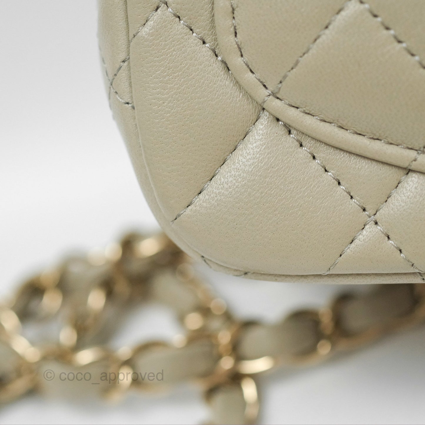 Chanel Mini Square Quilted Grey Lambskin Gold Hardware 22C