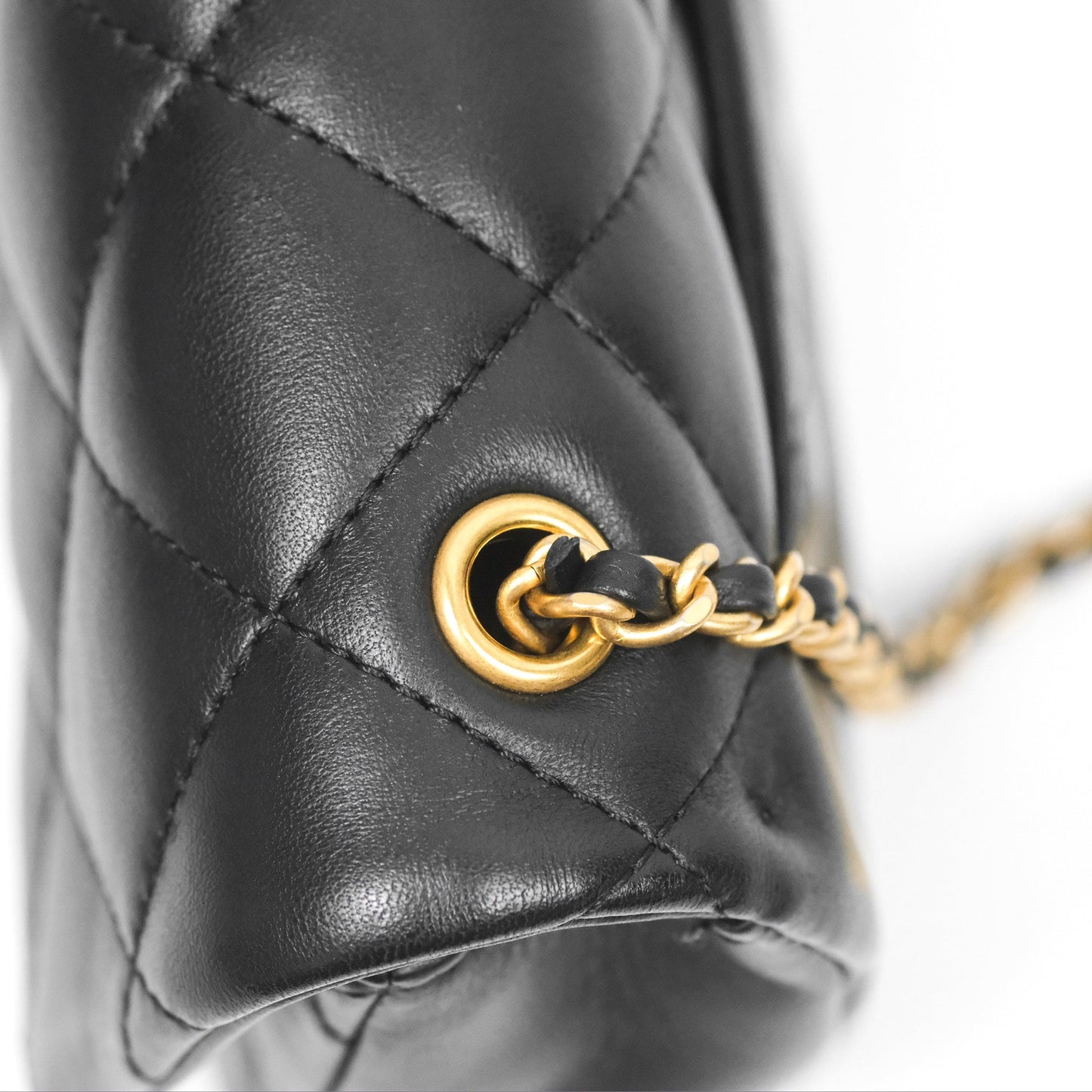 Chanel Mini Flap Bag With Heart CC Charm Black Lambskin Aged Gold Hardware 22B