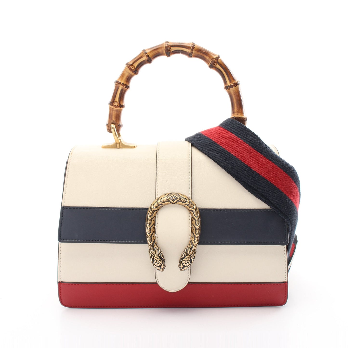 Luxury Gucci Trending 2025 Bamboo Dionysus Medium Handbag Leather Ivory Navy Red 2WAY