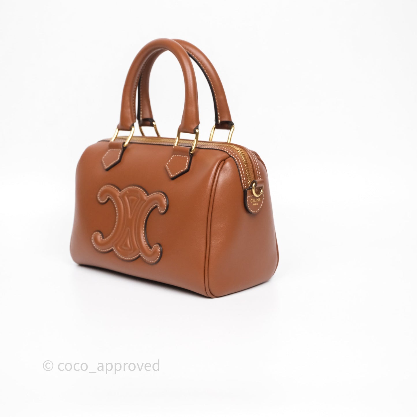Celine Small Boston Bag Tan Calfskin Gold Hardware