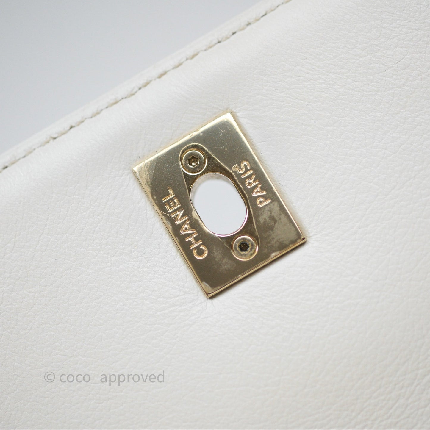 Chanel Small Chevron Chic Top Handle Flap White Calfskin Gold Hardware