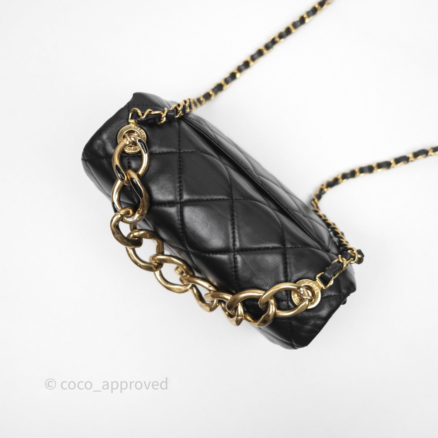 Chanel Quilted Color Match Chain Flap Black Lambskin Gold Hardware