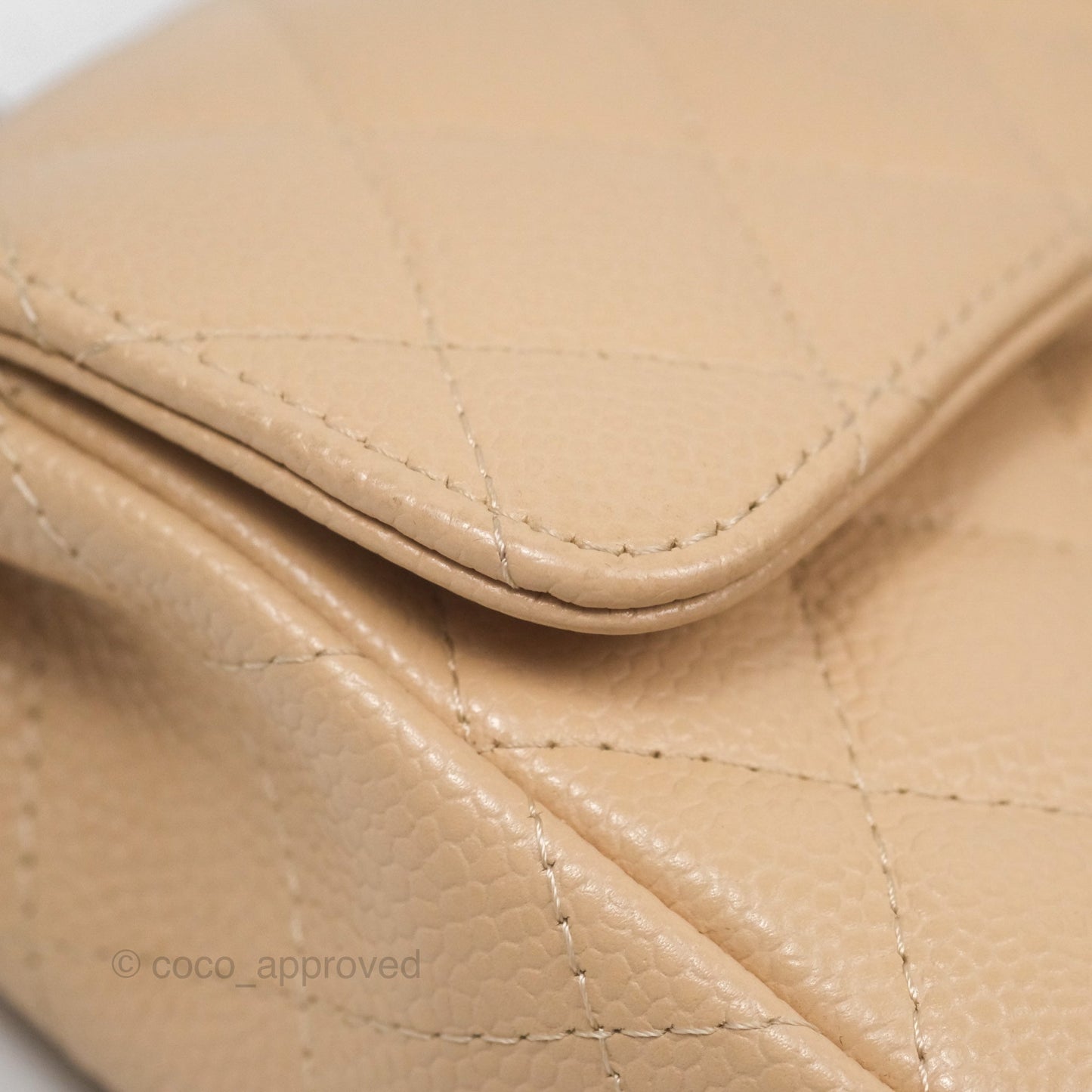 Chanel Quilted East West Flap Beige Caviar Silver Hardware