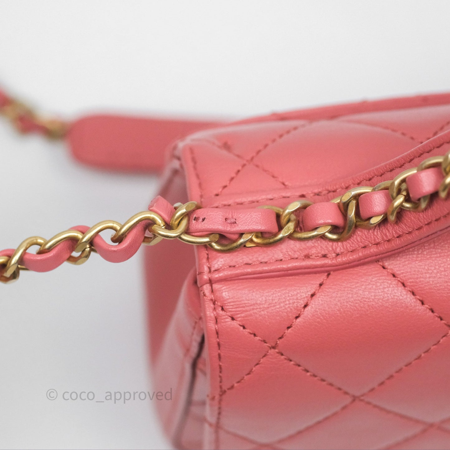 Chanel Quilted Small Chain Infinity Handle Bag Pink Lambskin Aged Gold Hardware