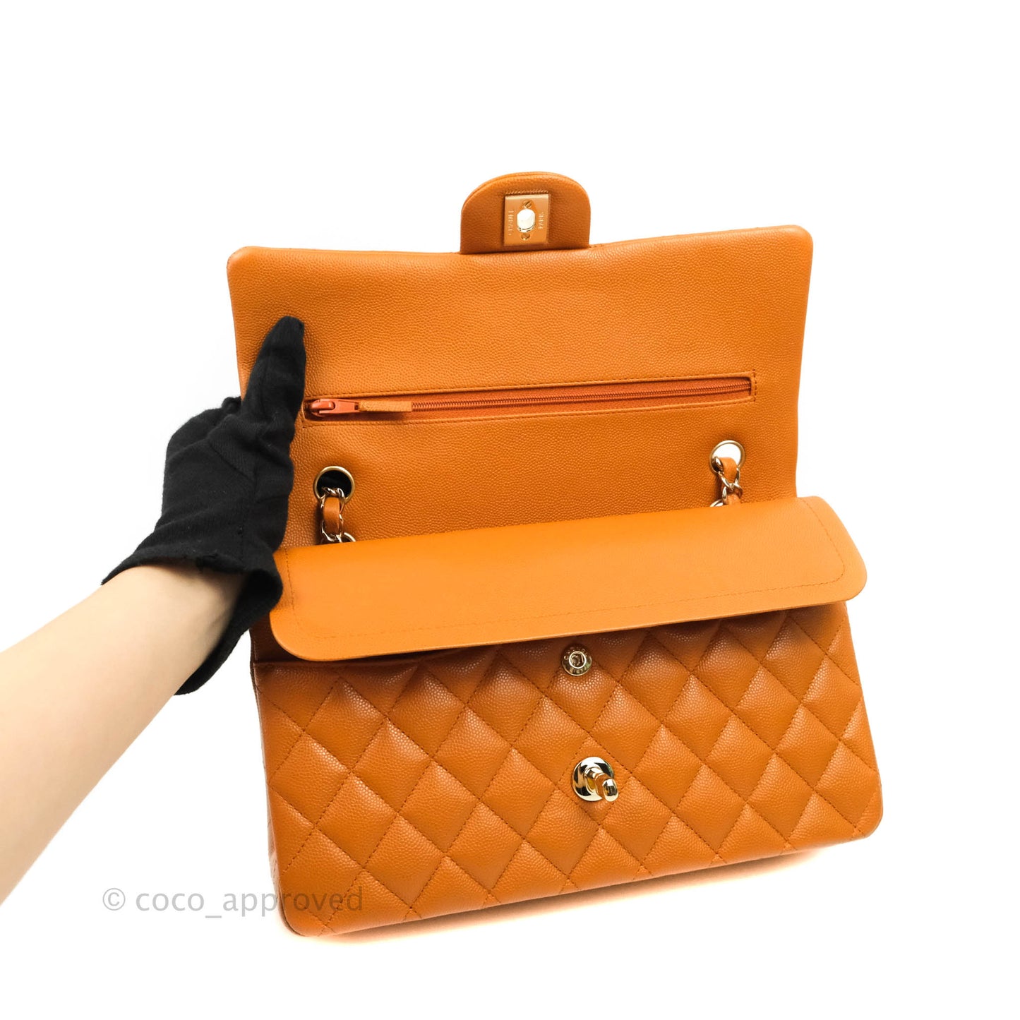 Chanel Classic M/L Medium Double Flap Caramel Caviar Gold Hardware 21A