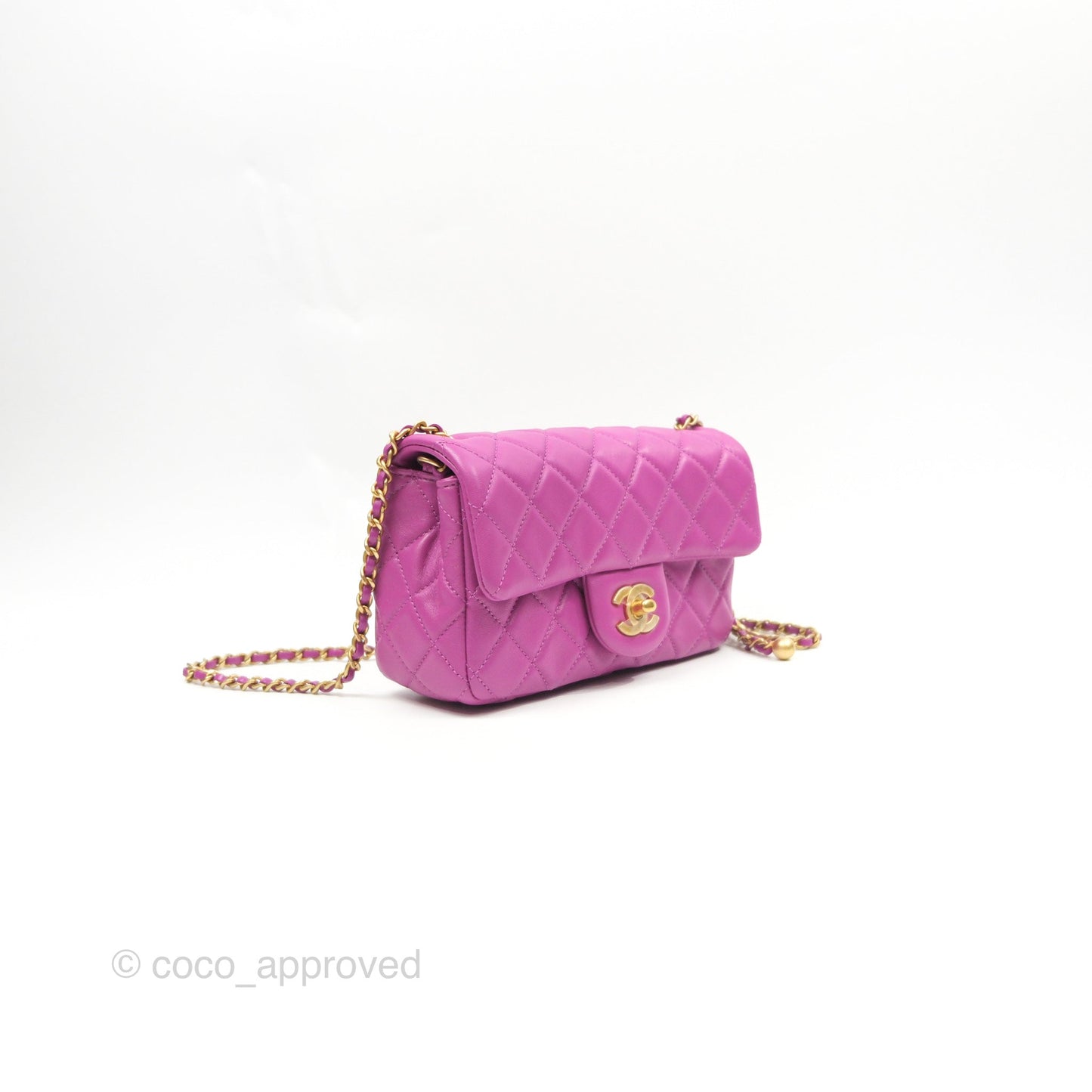 Chanel Mini Rectangular Pearl Crush Quilted Purple Lambskin Aged Gold Hardware
