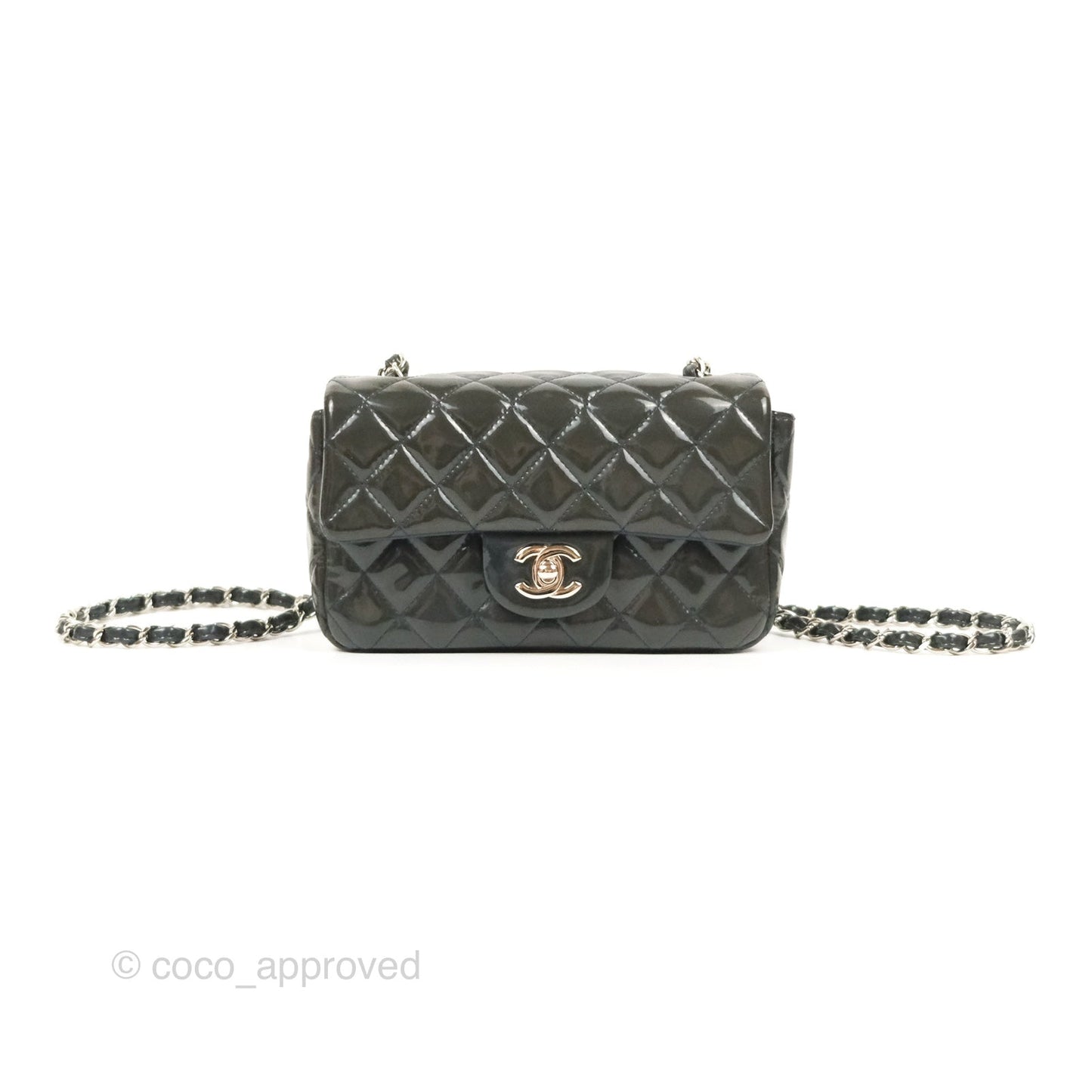 Chanel Quilted Mini Rectangular Green Patent Silver Hardware