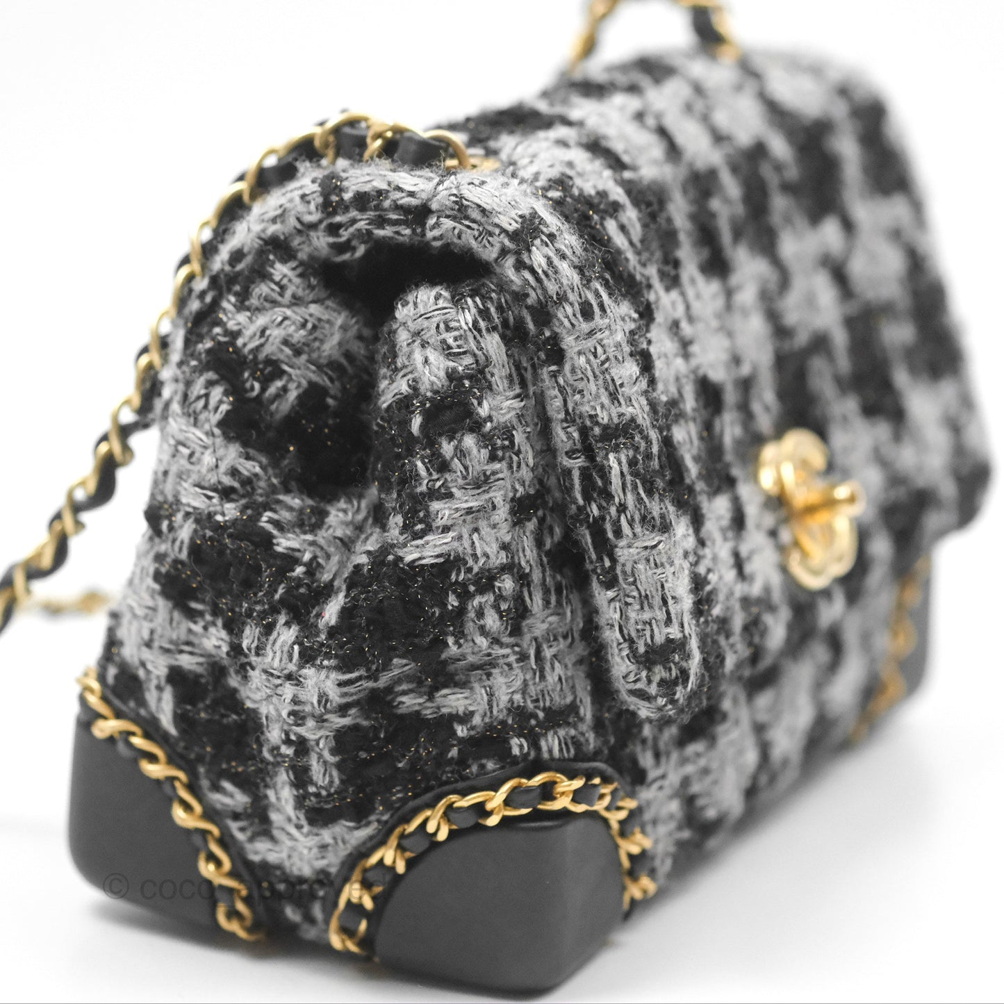 Chanel Mini Flag Bag Black & Grey Tweed Aged Gold Hardware
