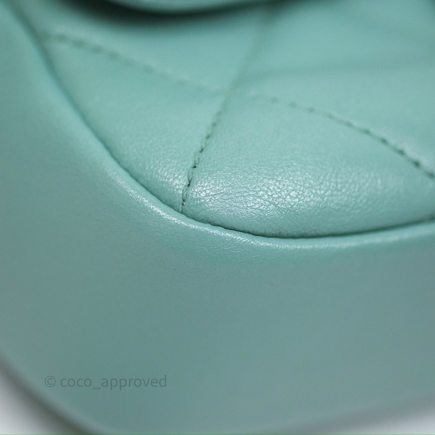 Chanel Quilted Small Circular Handle Bag Mint Green Aged Gold Hardware