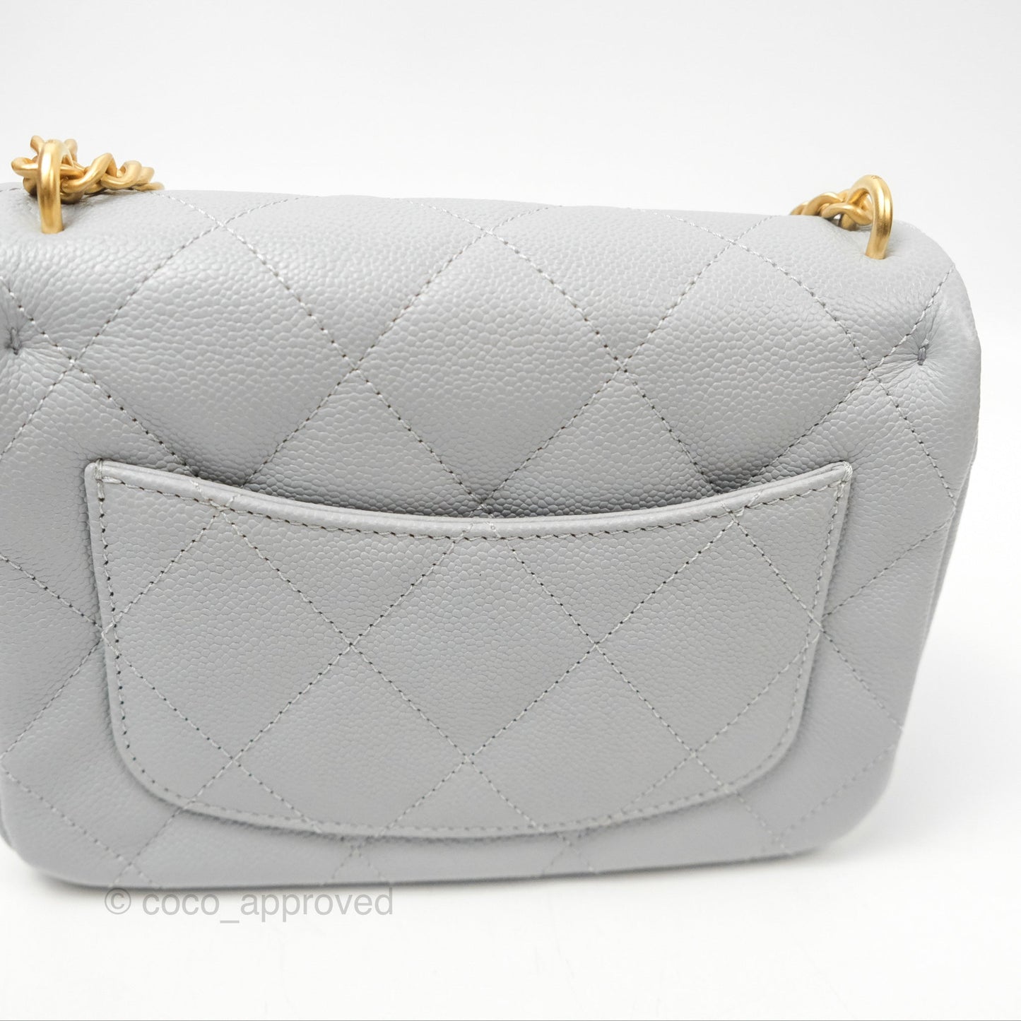 Chanel Mini Flap Bag Heart Adjustable Chain Grey Caviar Aged Gold Hardware