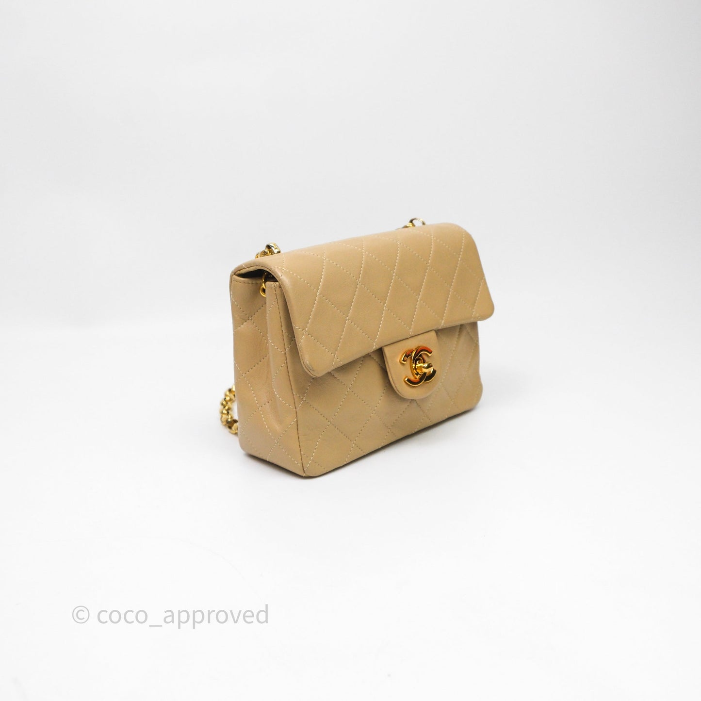 Chanel Vintage Mini Flap Bag Beige Lambskin Gold Hardware