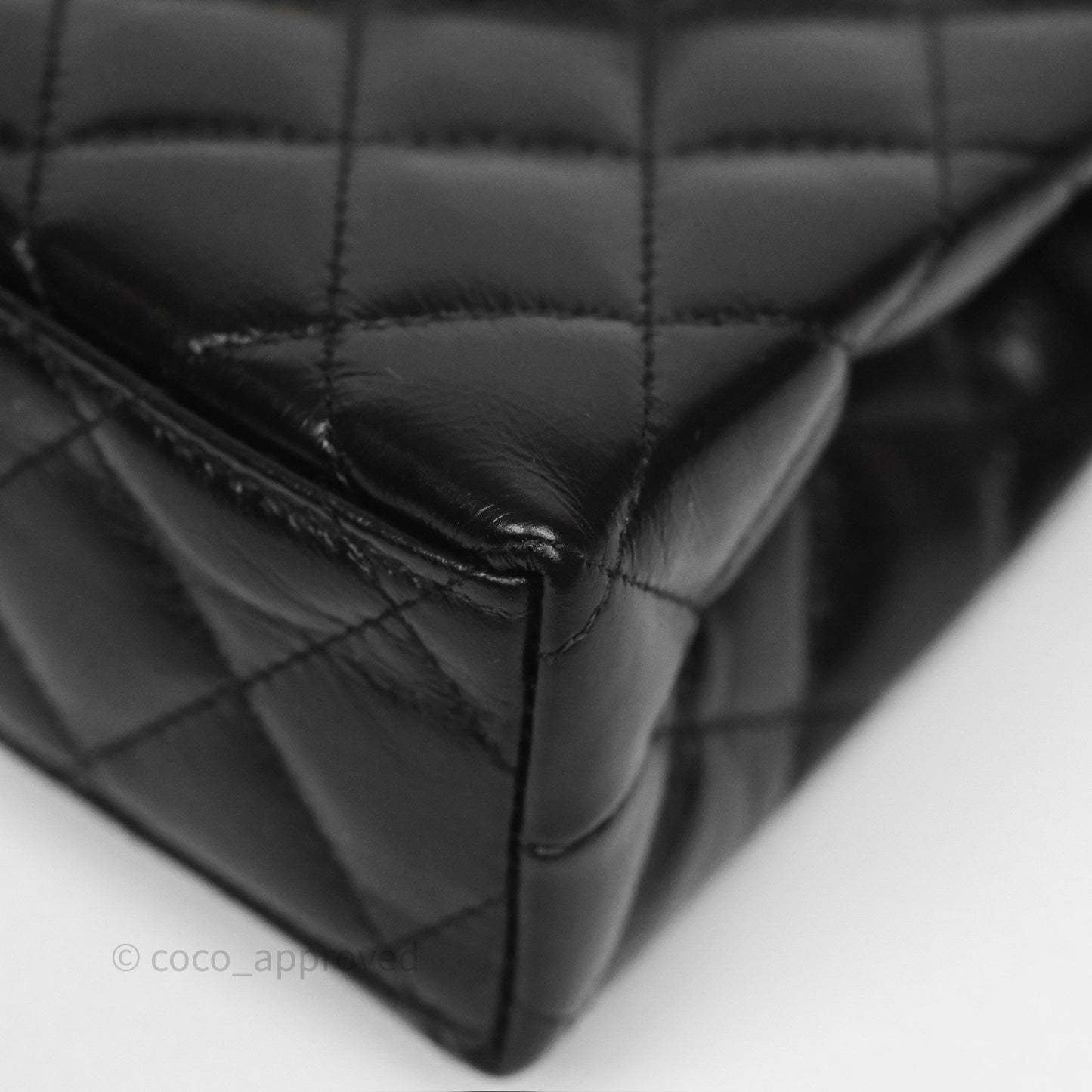 Chanel Kelly Bag Quilted Black Shiny Crumpled Calfskin Aged Gold Hardware