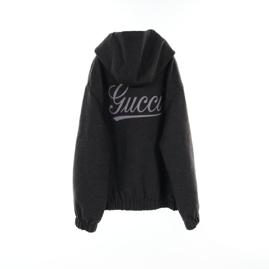 Luxury Gucci Trending 2025 Zip up hoodie Jacket Back logo Wool Dark gray