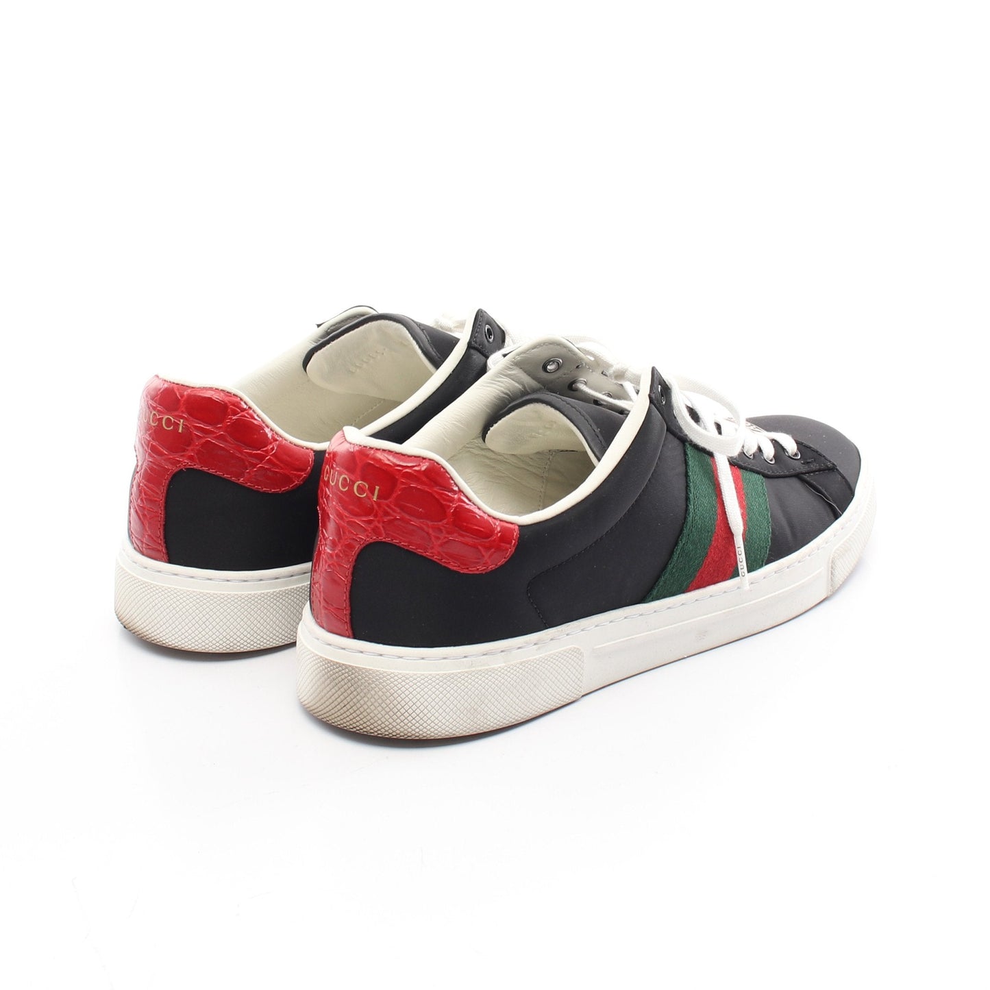 Luxury Gucci Trending 2025 ACE Ace Sneakers Nylon Leather Black Red Green Croc embossed