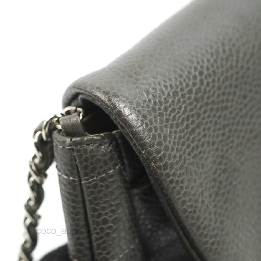 Chanel Half Moon Wallet on Chain WOC Dark Grey Caviar Silver Hardware