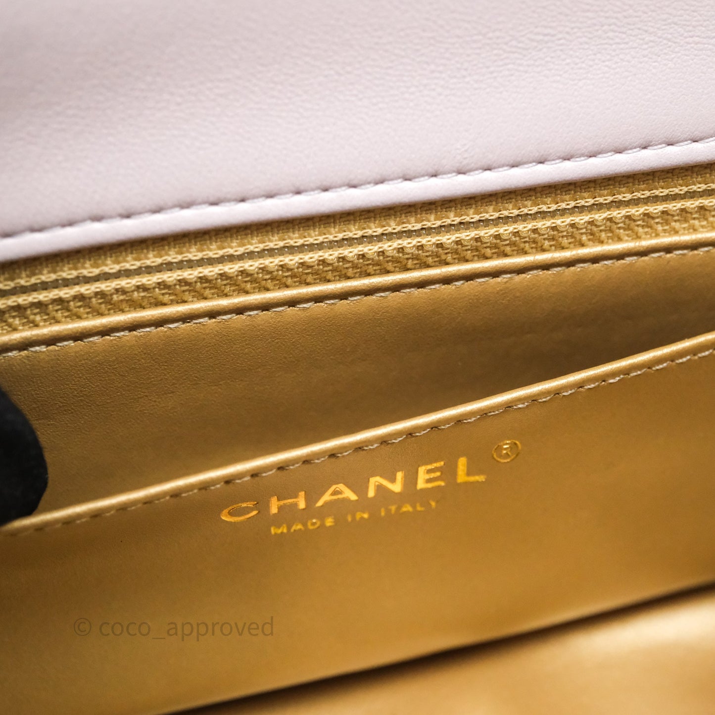 Chanel Mini Rectangular Pearl Crush Lilac Lambskin Aged Gold Hardware