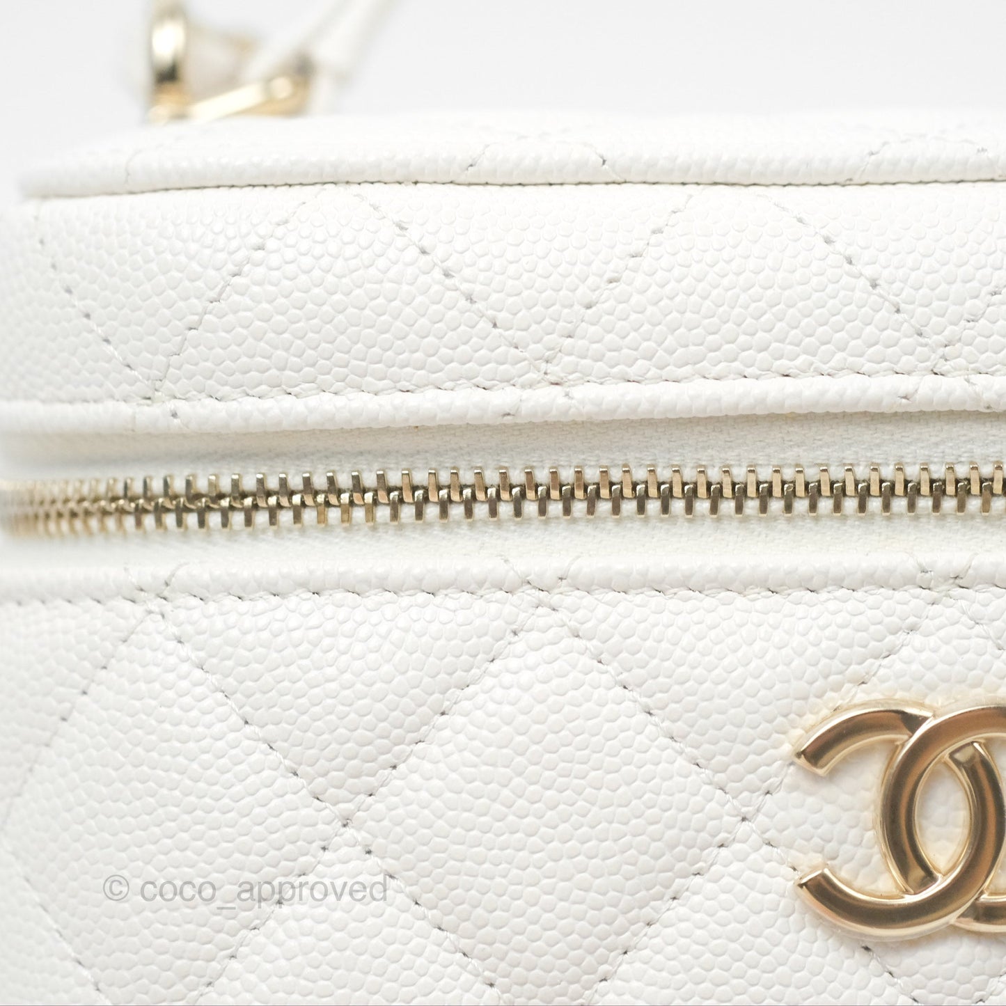 Chanel Quilted Top Handle Vanity Case White Caviar Gold Hardware