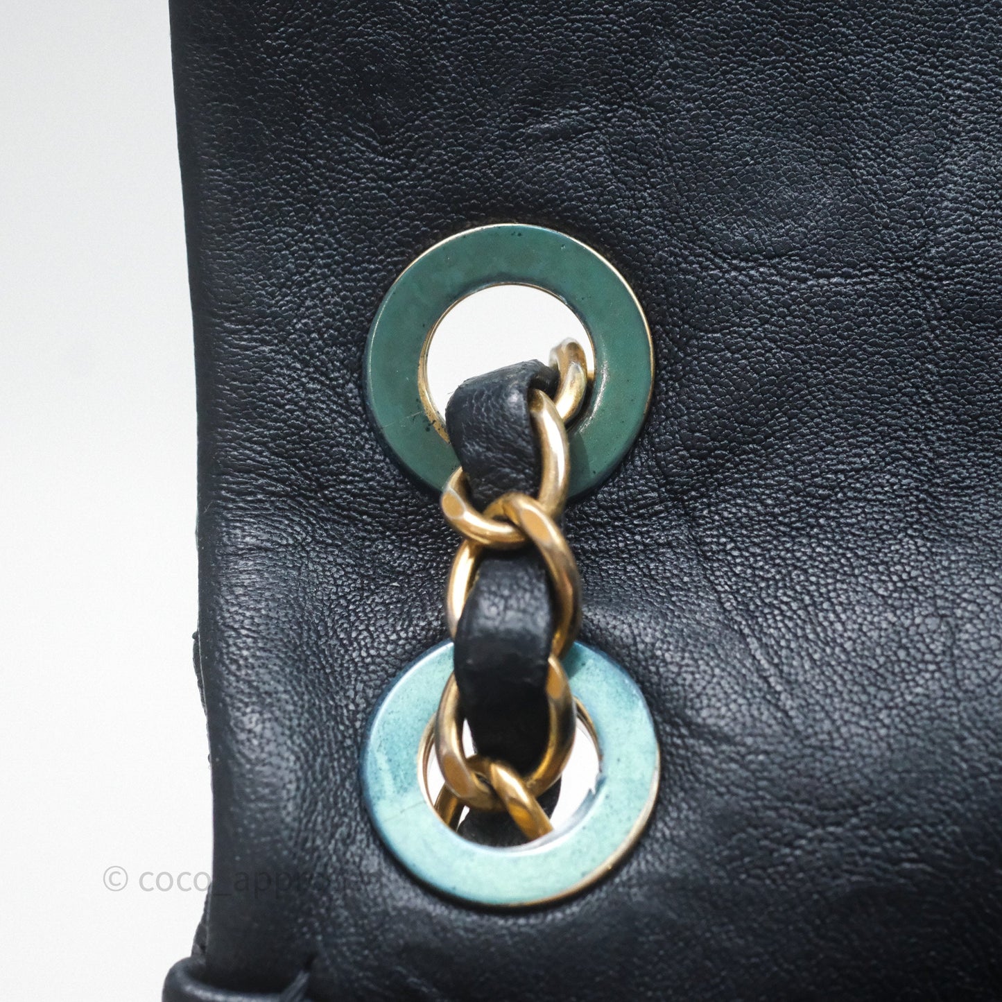 Chanel Medium Chevron Surpique Flap Navy Calfskin Aged Gold Hardware