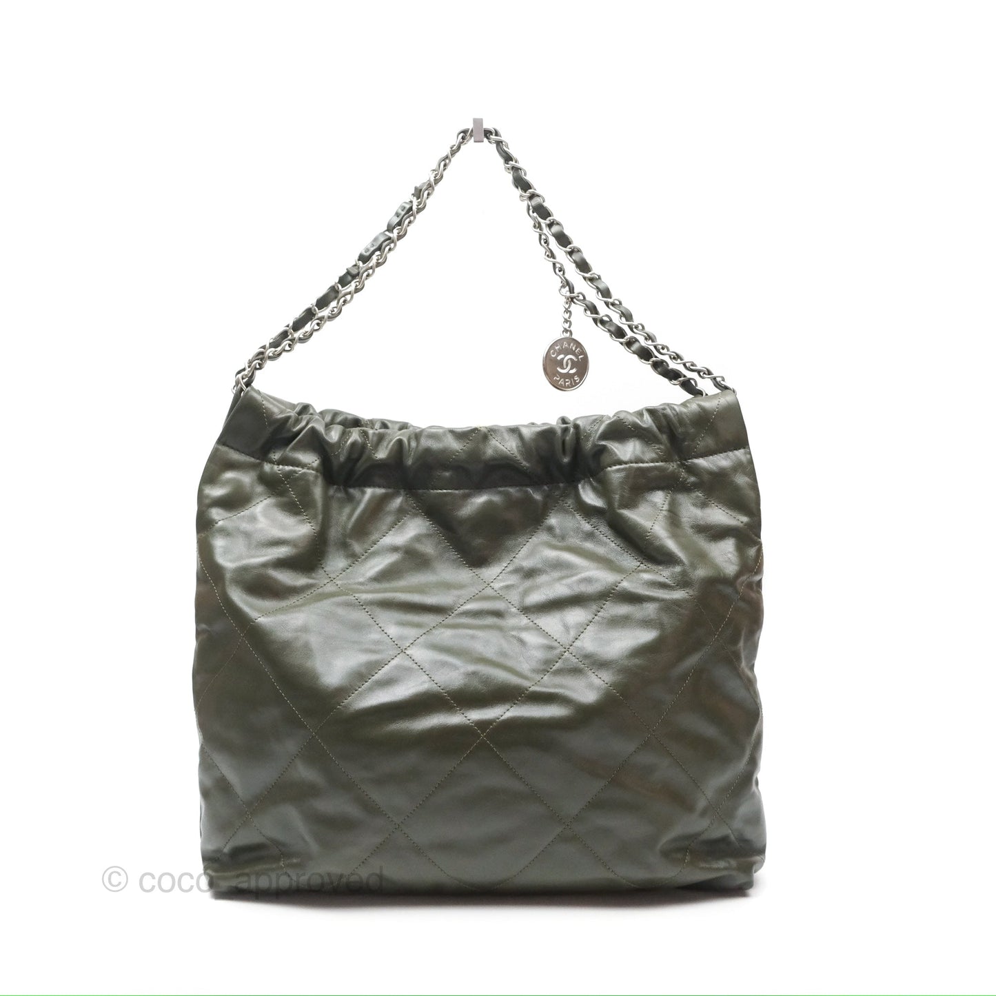 Chanel 22 Medium Green Shiny Calfskin Ruthenium Hardware