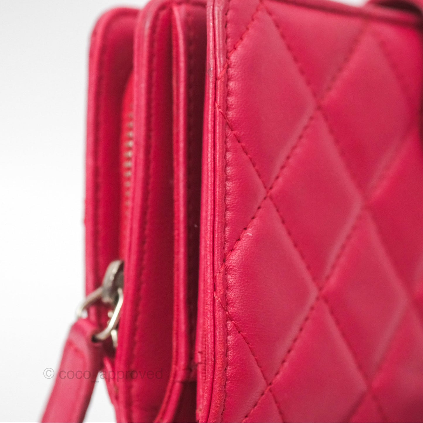 Chanel Quilted Classic French Wallet Lambskin Red Silver Hardware