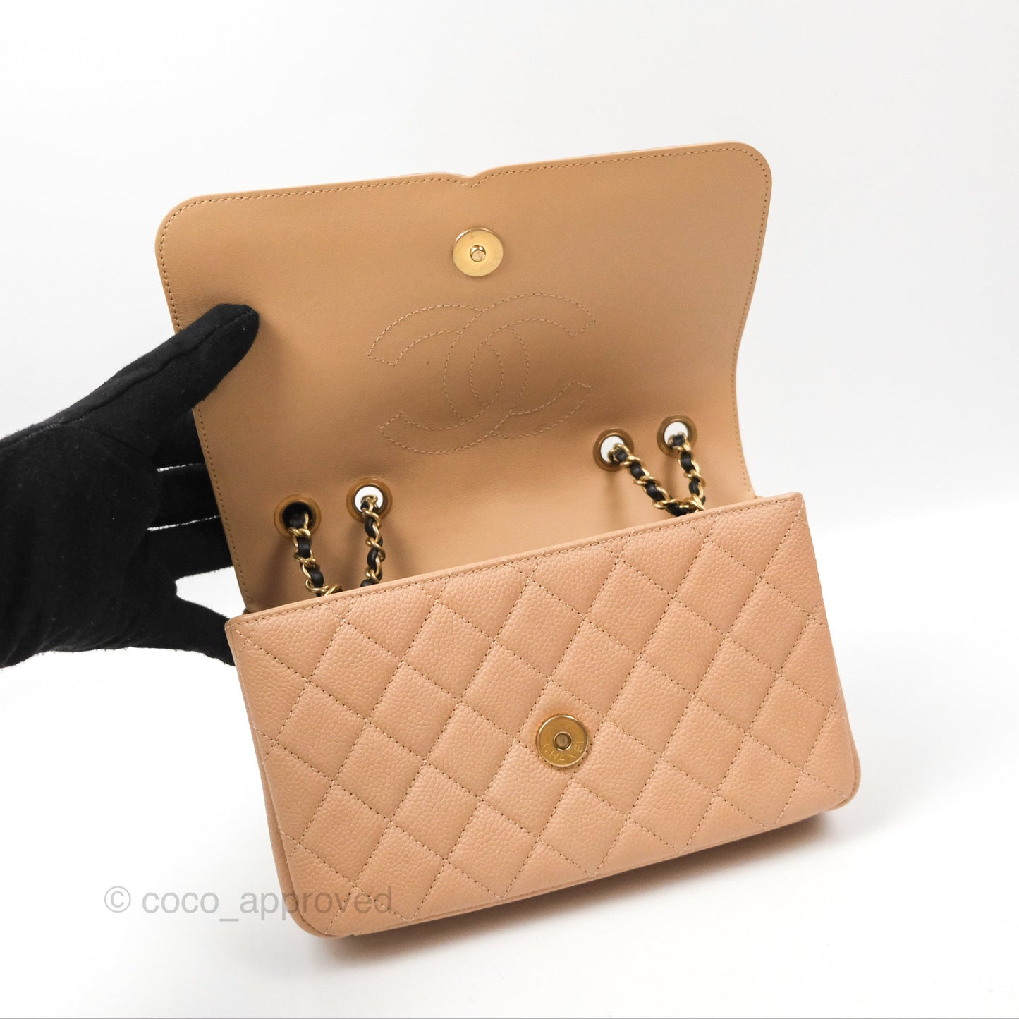 Chanel Quilted Small CC Filigree Flap Beige Black Caviar