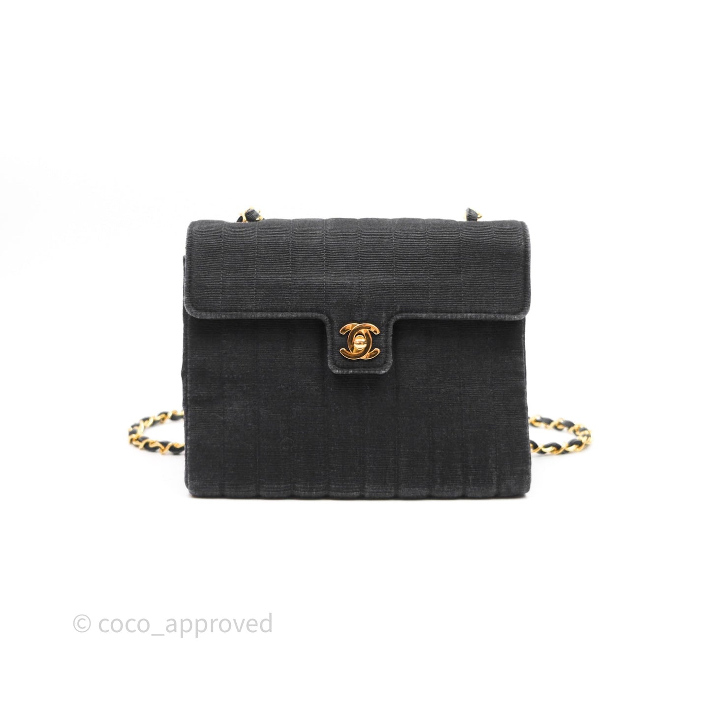 Chanel Vintage Small Flap Bag Black Grosgrain 24K Gold Hardware