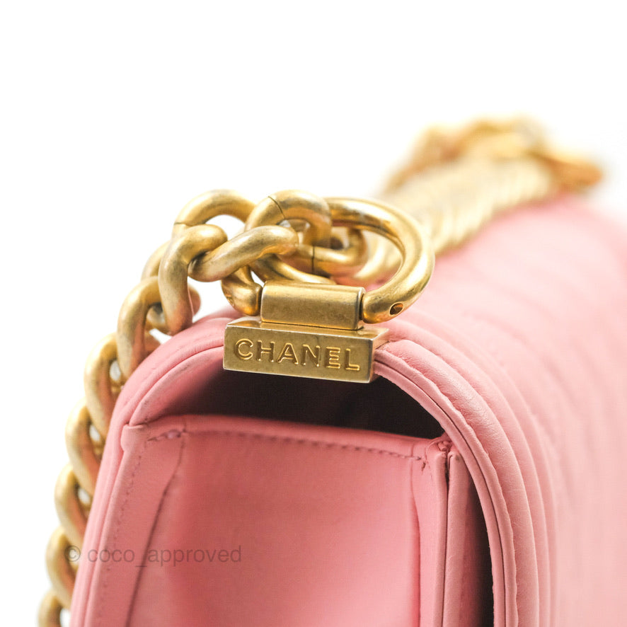 Chanel Small Quilted Boy Pink Calfskin Aged Gold Hardware