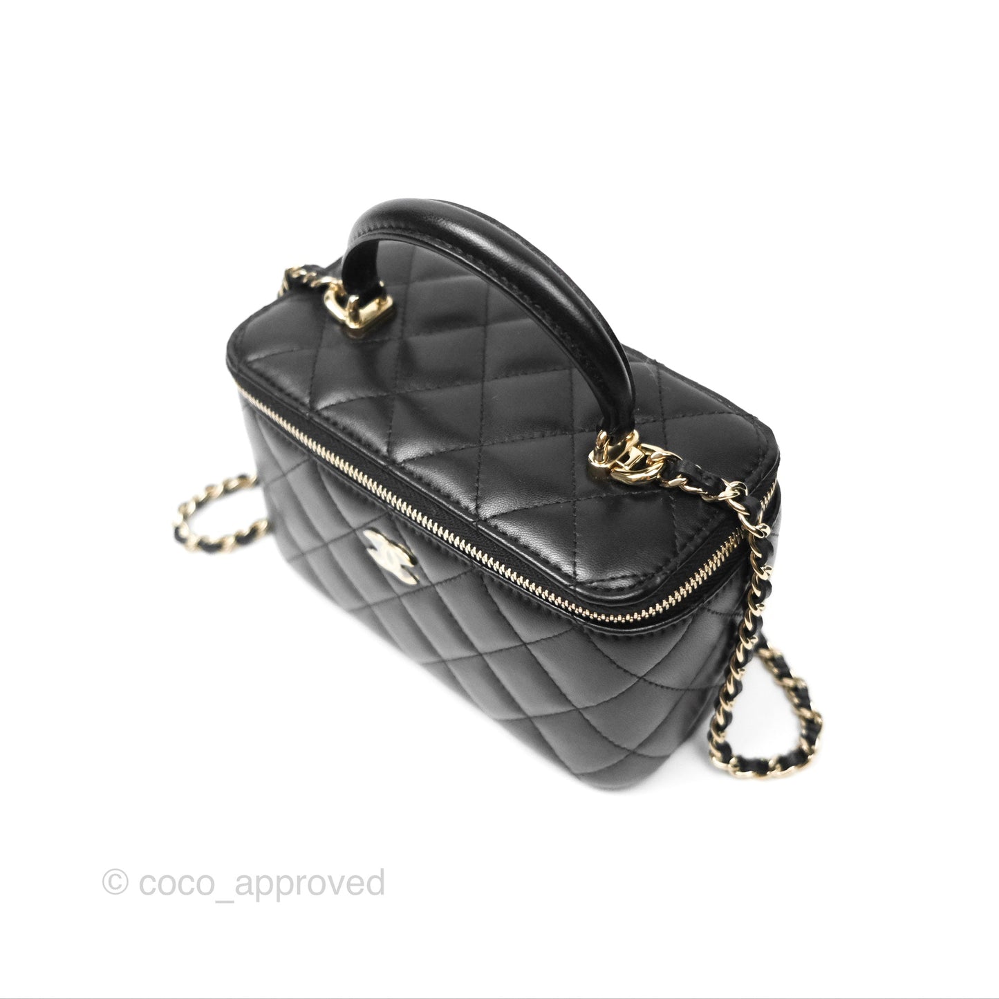 Chanel Vanity Rectangular Top Handle Black Lambskin Gold Hardware