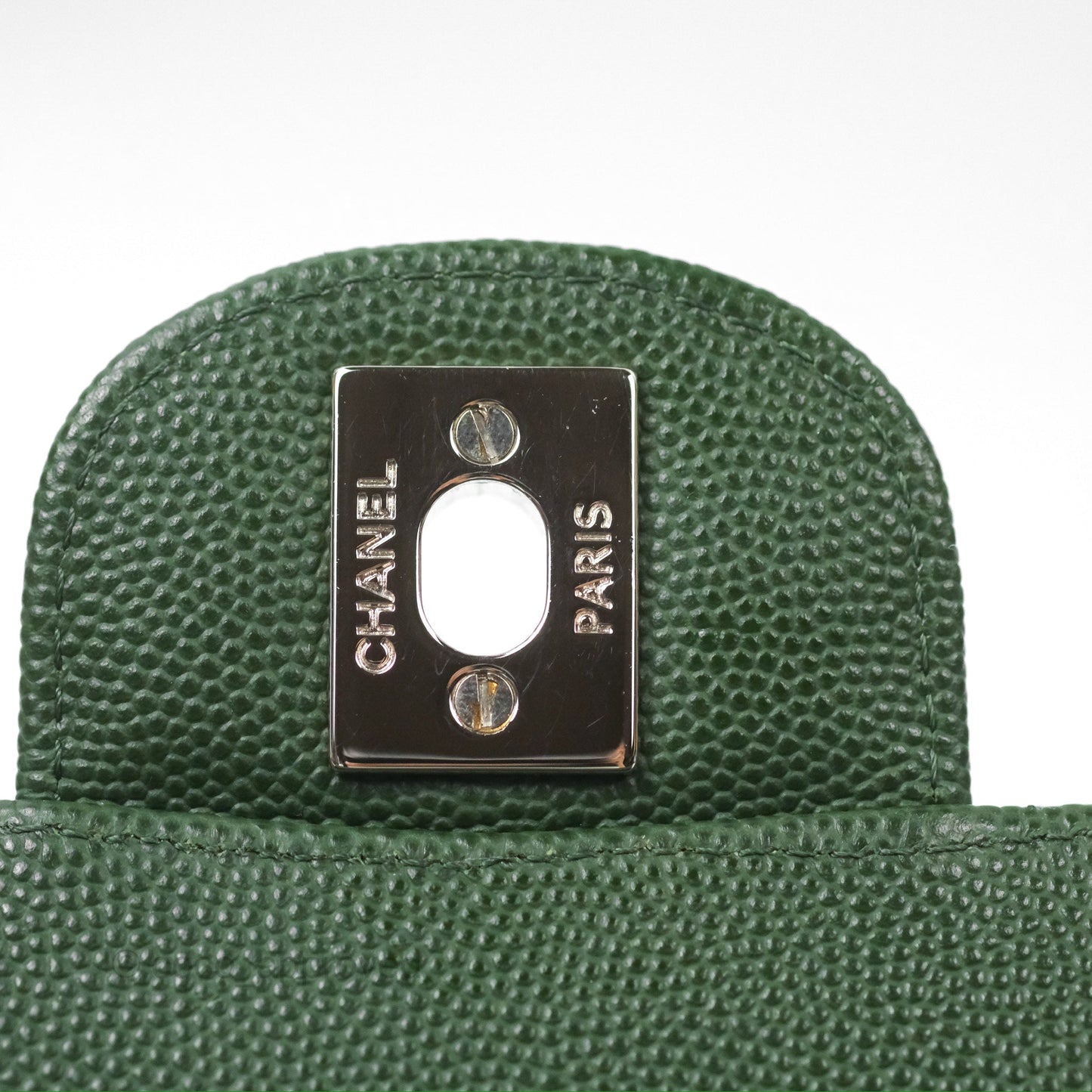 Chanel Classic M/L Medium Flap Quilted Dark Green Caviar Silver Hardware