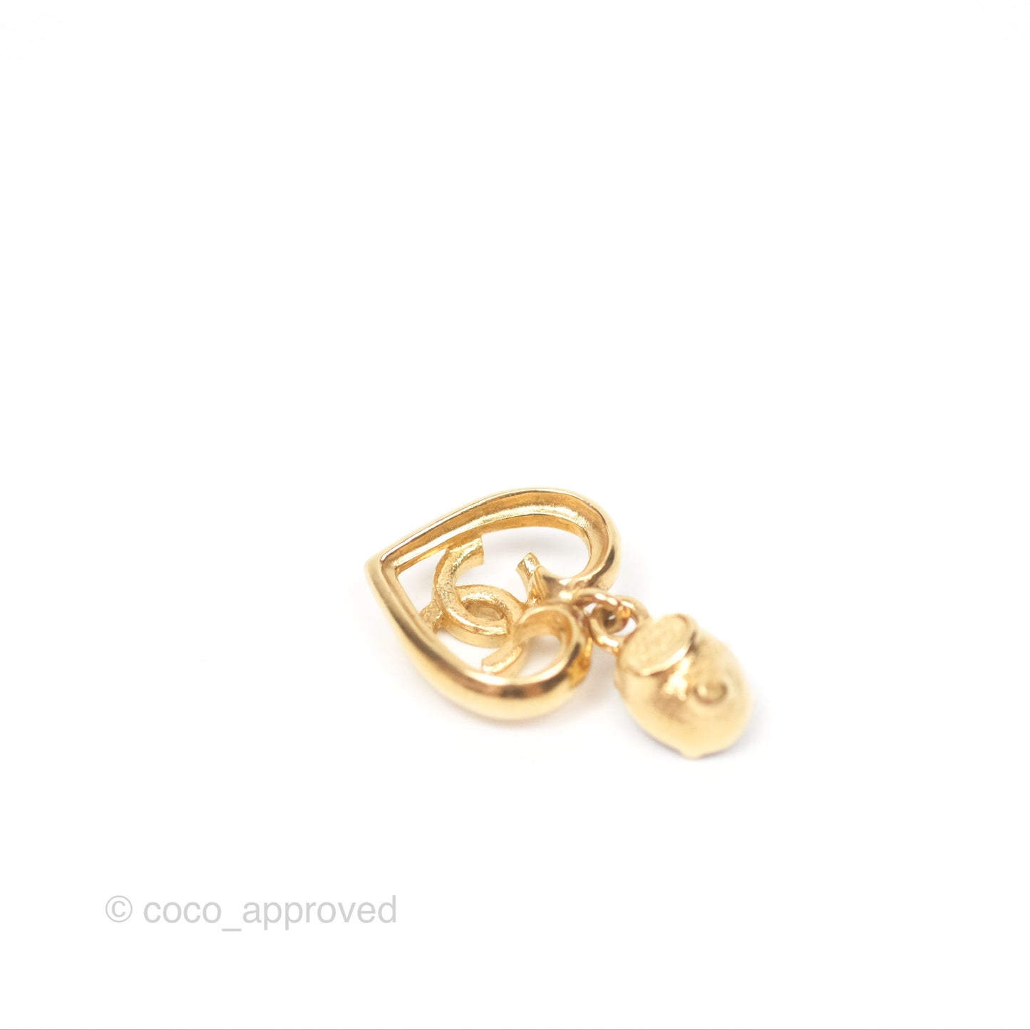 Chanel Oval Blue Resin Heart CC Drop Earrings Gold Tone 23C